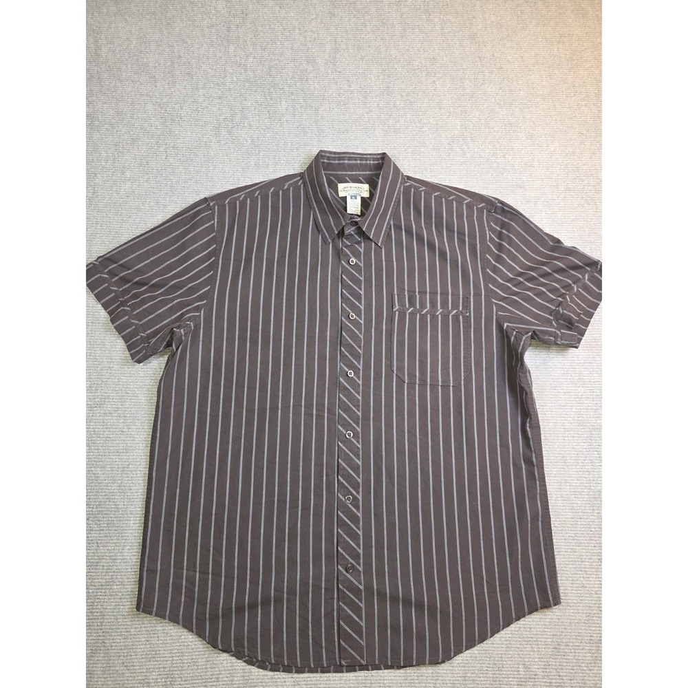 American Rag Mens XLarge Brown Pin Wide Stripe Button Down Short Sleeve Shirt